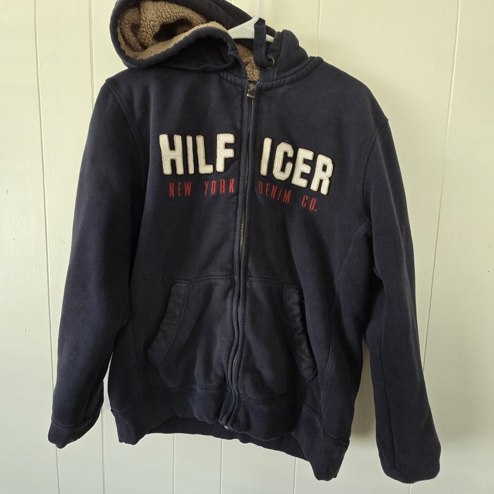Tommy Hilfiger Black and Tan Sherpa Lined Hoodie